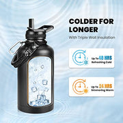 RAYMYLO Insulated Water Bottle 64 oz, Triple Wall Vacuum Stainless Steel | (Cold for 48 Hrs), Leak Proof & Non-BPA, Half Gallon Water Flask Jug with Paracord Handle & Straw Spout Lids