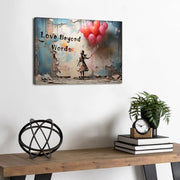 Banksy Canvas Wall Art for Living Room Little Girl with Pink Balloons Print | Love Beyond Words Inspirational Quotes Graffiti Wall Art Framed Street Funky Pop Art for Bedroom Hallway Home Decor 30x40cm