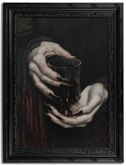Black Framed Wall Art Gothic Vampire Canvas Print Dark Academia Moody Wine Glass Decor Picture Halloween Spooky Artwork for Living Room Bedroom 9x11 inch