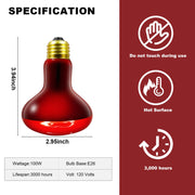 MIXJOY 100W Infrared Heat Lamp Bulbs, 2 Pack Reptile Infrared Heat Emitter Red Heat Lamp Bulbs Infrared Basking Light Bulbs for Reptiles, Bearded Dragon, Lizard, Tortoise, Chickens, Pets