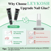 Leykosh Super Strong Nail Glue for Press Ons, Semi Solid, No UV Lamp Needed | 2 x 10g press on nail glue long lasting for acrylic tips. semi solid nail glue no uv light needed for at-home use.
