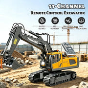 Remote Control Excavator (11-Channel), Dump Truck, Bulldozer, Loader (9-Channel), 2.4GHz Remote Control Construction Vehicles, Made of ABS, with Cool Lights and Sound Effects, 4-Pcs