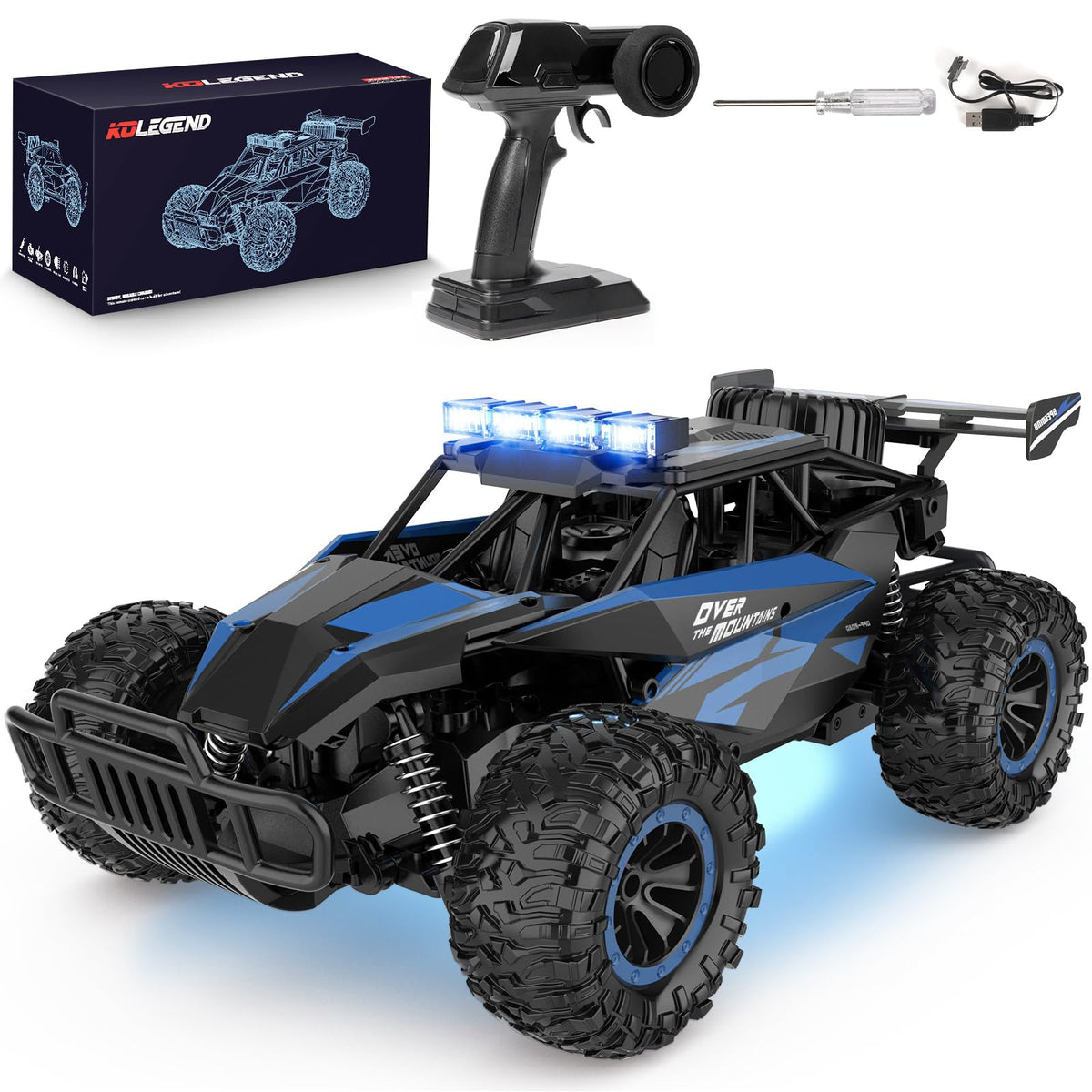 kolegend Remote Control Car 2.4GZh High Speed 25km/h RC Monster Trucks 50+min with LED Headlight and Rechargeable Battery for Boys Girls Kids