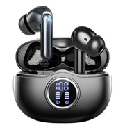 Fhumsh Wireless Earbuds, Bluetooth 6.0 Headphones HiFi Stereo 50H Playback LED Digital Display Ear Buds with ENC Noise Canceling Headset, IPX7 Waterproof Earphones for Gym/Running/Work(Black)