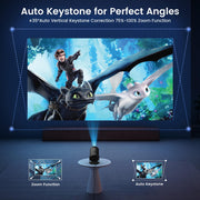 [Built-in Apps] Mini Projector with WiFi & Padding, Movie Projector 1080P HD Support Motion Keystone Correction, 180° Rotatable, Compatible with Sticks, HDMI, USB, Smart Handphones, Laptop (Black)