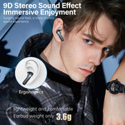 Fhumsh Wireless Earbuds, Bluetooth 6.0 Headphones HiFi Stereo 50H Playback LED Digital Display Ear Buds with ENC Noise Canceling Headset, IPX7 Waterproof Earphones for Gym/Running/Work(Black)