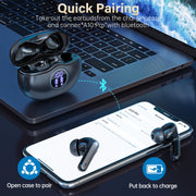 Fhumsh Wireless Earbuds, Bluetooth 6.0 Headphones HiFi Stereo 50H Playback LED Digital Display Ear Buds with ENC Noise Canceling Headset, IPX7 Waterproof Earphones for Gym/Running/Work(Black)