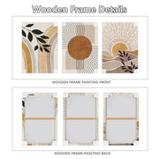 3 Pcs Wooden Framed Canvas Wall Art Canvas Prints Boho Mid Century Modern Painting Bohemian Nature Plants Desert Sun Pictures for Living Room Bedroom Bathroom Hallway Wall Decor 30x40 cm x3pcs