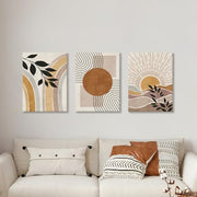 3 Pcs Wooden Framed Canvas Wall Art Canvas Prints Boho Mid Century Modern Painting Bohemian Nature Plants Desert Sun Pictures for Living Room Bedroom Bathroom Hallway Wall Decor 30x40 cm x3pcs