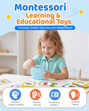 Aullsaty Talking Flash Cards for Toddlers Ages 1-3, 224 Words Montessori Speech Therapy Toys, Autism Sensory Toy, Educational Learning Speech Therapy Birthday Gifts for Boys Girls (Blue)