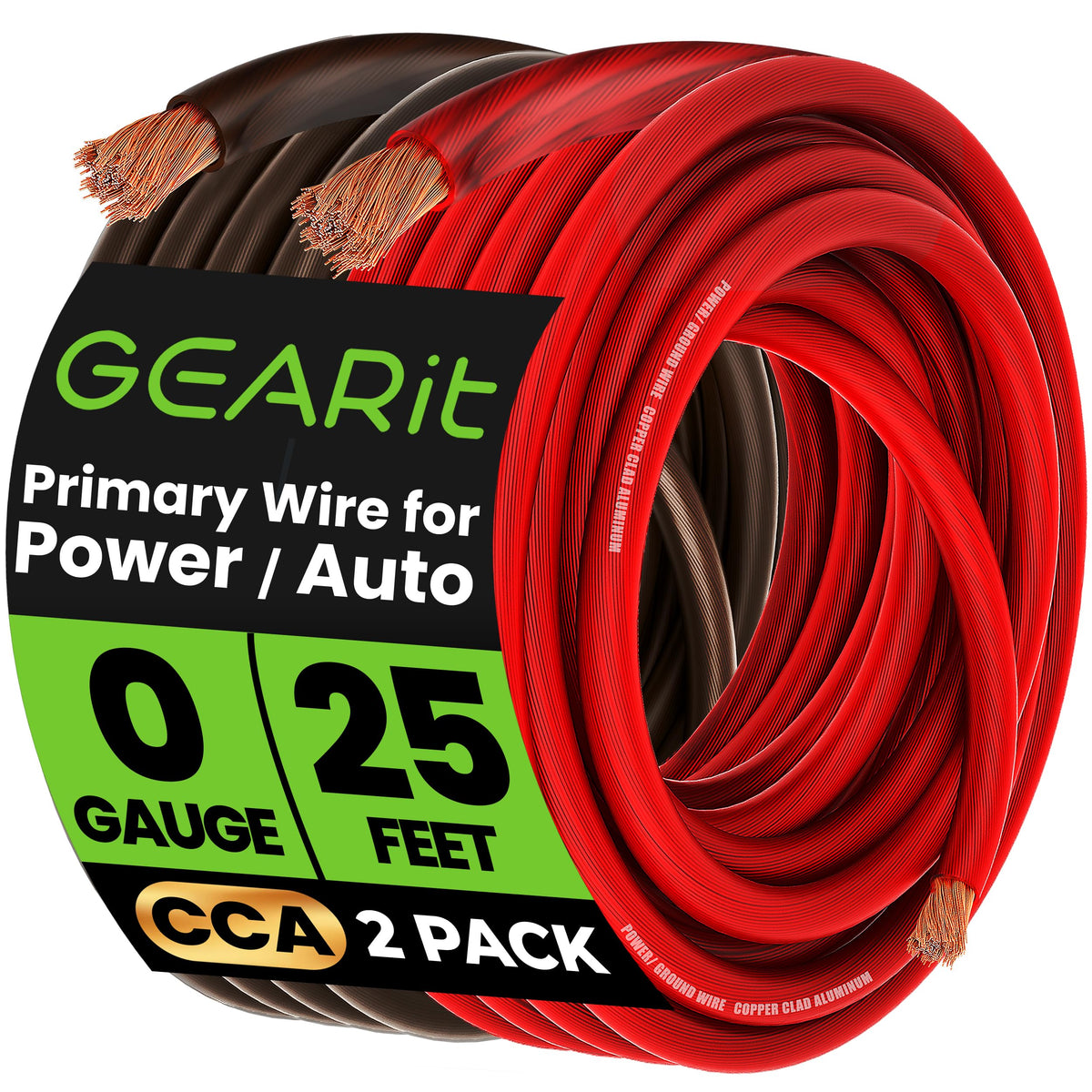 GEARit Battery Cable, CCA Amp Wire, 0 Gauge 25FT Each Black/Red