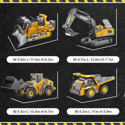 Remote Control Excavator (11-Channel), Dump Truck, Bulldozer, Loader (9-Channel), 2.4GHz Remote Control Construction Vehicles, Made of ABS, with Cool Lights and Sound Effects, 4-Pcs