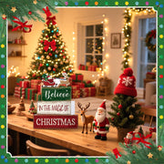 Lineshading 4 Pcs Christmas Table Decorations Wooden Stacked Block Santa | Rustic Farmhouse Block Sign with Believe Message, Tiered Tray Decor for Home Shelf, Xmas Decorations for Mantel Party