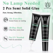 Leykosh Super Strong Nail Glue for Press Ons, Semi Solid, No UV Lamp Needed | 2 x 10g press on nail glue long lasting for acrylic tips. semi solid nail glue no uv light needed for at-home use.