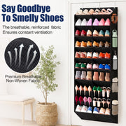 UVIAHOMI 20-30 Pairs Over the Door Shoe Organizer with Side Mesh Pockets | Black 10-Tier Hanging Shoe Storage for Closet, Breathable Door Shoe Rack Holds Sneakers, Boots, Heels & Daily Essentials