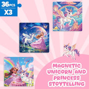 Homicozy Magnetic Puzzles for Toddler Kids 3-8, Unicorn Princess Travel Toy | 36-Piece Magnetic Puzzle for Kids Ages 3-5 4-6, Car Airplane Road Trip Activities, Quiet Screen-Free Game, Girl Birthday Gift
