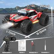 Remote Control Car, 4WD High Speed 30+KPH RC Cars for Boys Age 8-12, 2.4GHz RC Monster Truck Toys, 1:18 RC Truck with 2 Rechargeable Batteries & LED Lights, Birthday Gifts for Adults Kids